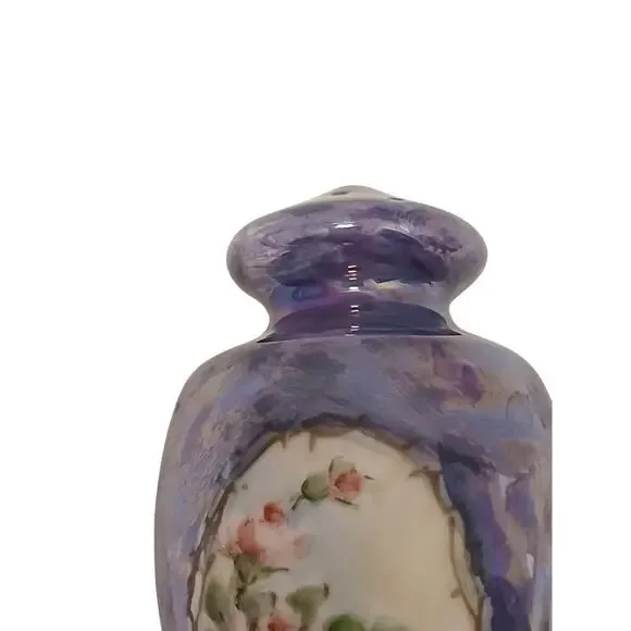 Antique Victorian Rose Salt & Pepper Shakers Blue Iridescent Noritake Japan VNTG - Picture 4 of 16